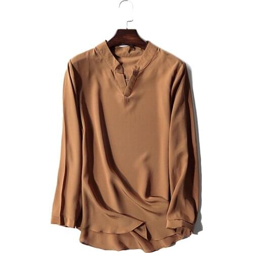 100% natural silk Blouses OL Solid Color Long Sleeve Real Silk Chiffon Blouse Tops for women Office Wear Shirts work Blouses