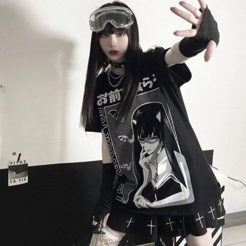 Horror Manga Print Short Sleeve Goth T Shirt for Women Girl Harajuku Tshirt Korean Clothes Junji Ito Graphic Gothic Clothing