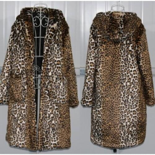 Hooded faux mink fur leather jacket womens warm fur leather coat women loose jackets winter thicken jaqueta de couro Leopard