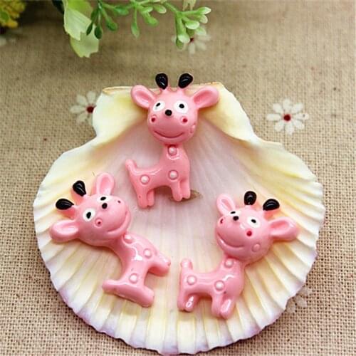 10PCS Kawaii Resin Pink Sika Deer Flatback Cabochon Embellishment Accessories DIY Scrapbooking Craft Making,27*30mm
