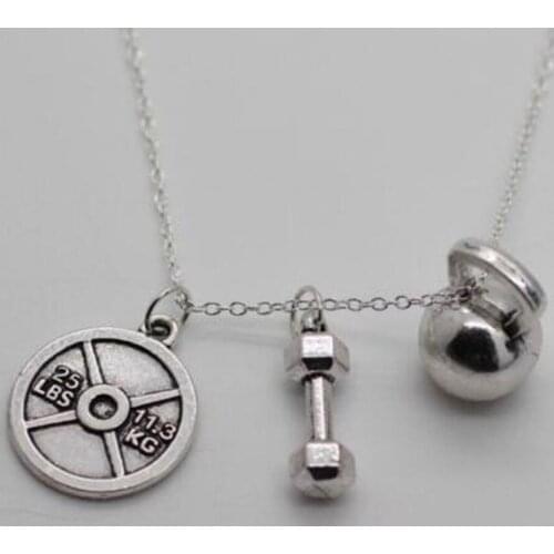 25lbs WEIGHT Barbell Fitness Kettlebell Dumbbell Strong is Beautiful Weightlifting Necklace Charms Fitness Pendant Necklace