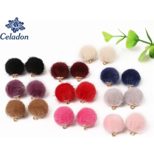 New 30pcs 15mm Fashion Fur Covered Ball Beads Trendy Charm Pendant for Earring Necklace Bracelet Making DIY Jewelry Findings