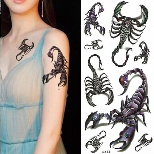 Scorpion 3d Tattoo Stickers Long Lasting Waterproof Temporary Tattoos for Women Men Small Fake Tattoos Real Looking Sexy Tatto