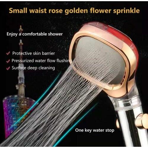 ABS Square Turbocharge Shower Head Handheld One-button Water Stop Filter Home Bathroom Water-Saving Adjustable Bath Nozzle#20