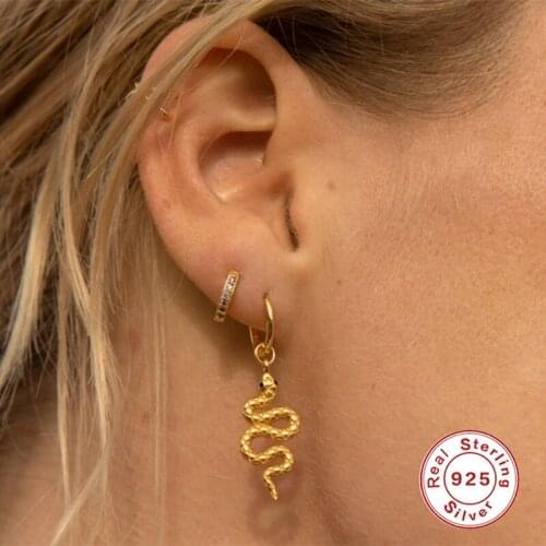 Aide 925 Sterling Silver Various Zircon Snake Pedant Hoop Earrings For Woman Lover Party Jewelry Gift Animal Circle Earring