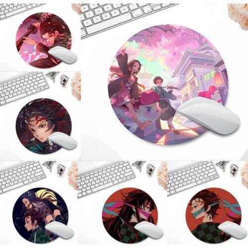 Anime Demon Slayer Gaming Player desk laptop Rubber Mouse Mat Round Non-slip Cushion