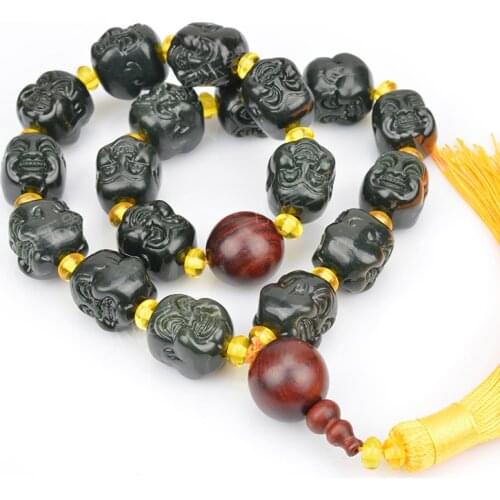 Natural hetian 18 beads green jade bracelet bangle jadite Buddha jade bracelets with tassel jade jewelry christmas bracelet