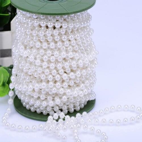 6mm 25m White & Beige Artificial Pearl Beads Chain Line Event Meeting Festival Ornaments Wedding Party Accessories Decorations