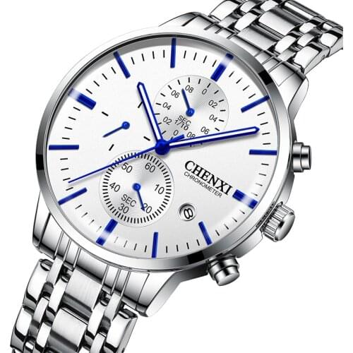 2021 Fashion Sports Chronograph Watch For Men Waterproof Calendar Quartz Watch Men Stainless Steel Wristwatch Relogio Masculino