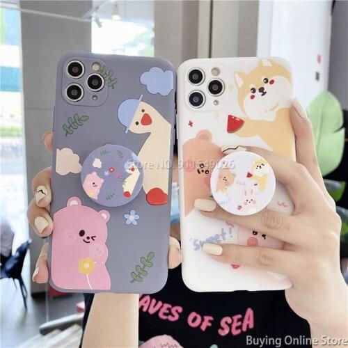 Cute Animals Kickstand Cover for iPhone 12 Pro Max X XS XR 11 SE 2020 7 8 6 6S Plus 12Mini Case Soft Camera Lens Protector Shell