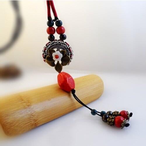 Long bohemian style necklace Tibetan silver color ceramic bead length can be adjusted into a bracelet necklace multi-purpose