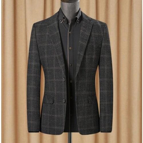 Mens High Quality Blazer Striped Jacket Elbow Patch Blazer Tweed Blazers Coat Business Casual Overcoat M-4XL
