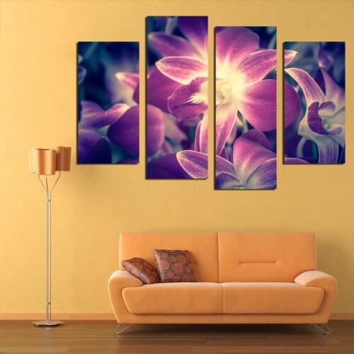 Hot sale Hd purple flower canvas painting set paintings modern pictures coloridas decoration for living room wall modular
