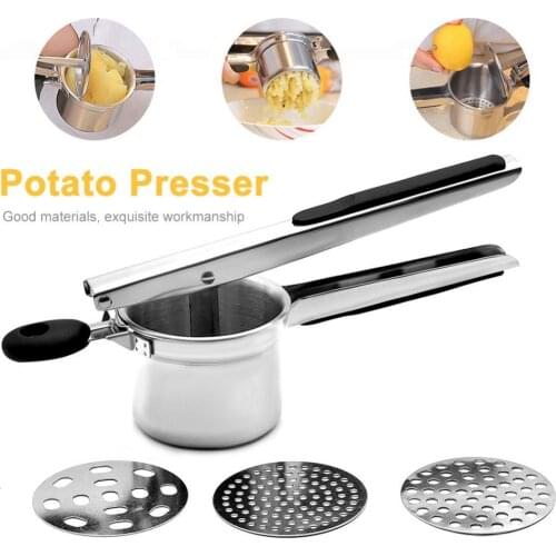 Stainless Steel Potato Ricer with 3 Interchangeable Fineness Discs Kitchen Potato Masher Ricer Vegetable Tools Press Crusher
