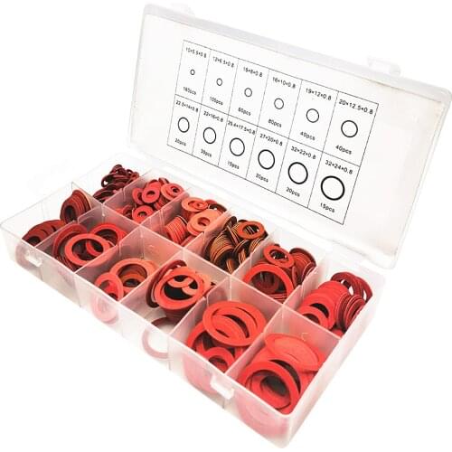 600 Pcs/ Set Insulating Washer Plain Washer Red Steel Paper Washer Kit Screw Fastener Bearing Seal Ring Car Repair Kit