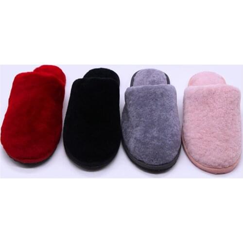 JKP Real Wool Fur Slippers Women New Winter Warm Sheepskin Sliders Solid Color Non-Slip Sole Soft Plush Home Indoor Shoes TX-25