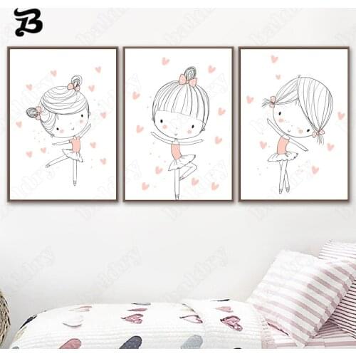 Canvas Painting Wall Art Little Girl Ballet Dancer Cartoon Posters and Prints Wall Pictures for Kids Baby Girl Room Home Decor