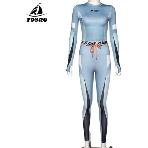 FDBRO Yoga Set Elastic Letter Print Fitness Tracksuit Woman 2 Piece Set Women Crop Top Leggings Sports Wear for Women Gym