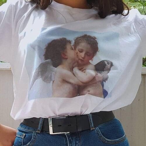 Kuakuayu HJN Angel Kiss Painting Women Tumblr Fashion Cute T-Shirt Summer Casual Short Sleeves Printed Tee