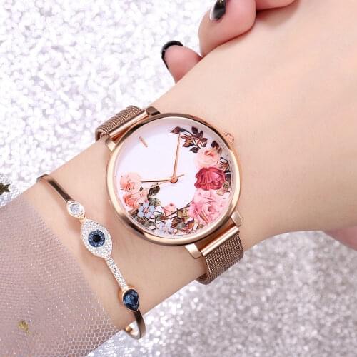 Fashion Women Watches Stainless Steel Flower Ladies Wrist Watch Luxury Women Bracelet Watch For Female Clock
