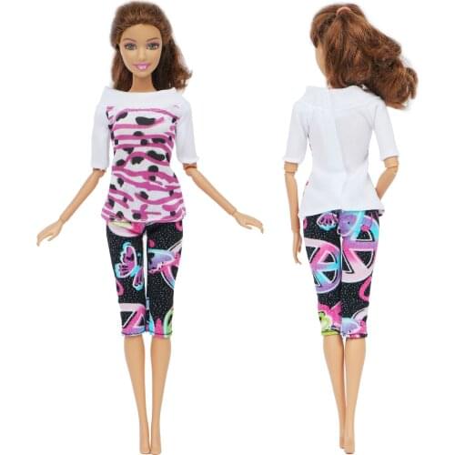 Fashion Outfit Lady Casual Wear Colorful T-shirt Blouse Top Pants Clothes for Barbie Doll Accessories Baby Girls' Kids DIY Toy