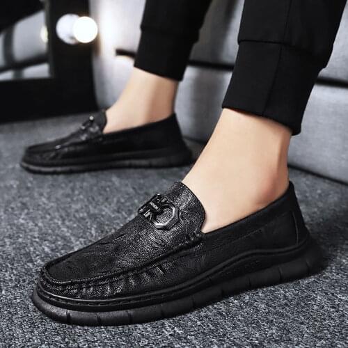 Men Shoes Casual Black Genuine Leather Mens Dress Shoes Fashion Sneakers Autumn Slip on Business Formal Shoes Zapatos De Hombre