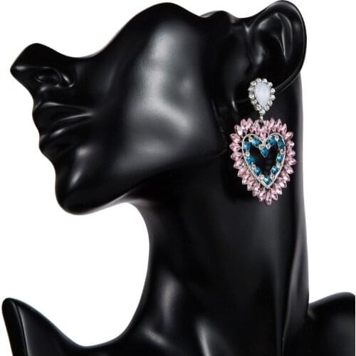 Find Me 2019 fashion boho Crystal Mosaic Dangle earrings luxury Hollow out color love drop Earrings for women Jewelry wholesale