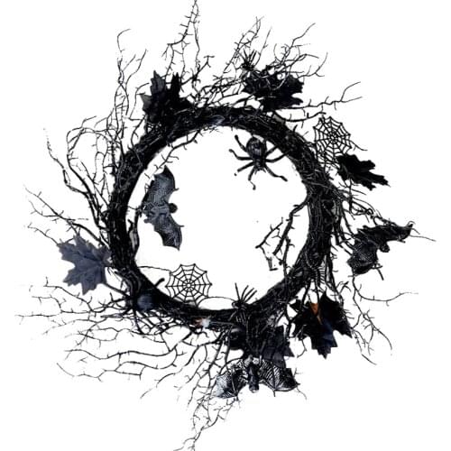 2021 New 45cm Artificial Halloween Wreath Creepy Spider Web Bats Wreath for Front Door Decoration Shopwindow