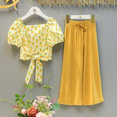 2021 New Fashion Girl Clothes Set Shirt Sleeve Blouse Shirt and Long Pants Summer Clothing Set Children Clothes Summer Wear