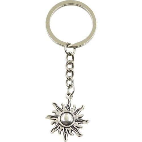 New Fashion Men High Quality Car Keychain DIY Metal Holder Chain Silver Color Sun Sunburst Pendant For Gift
