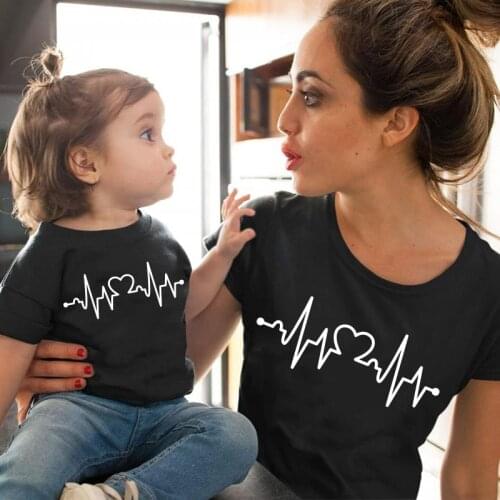 Mother and Daughter Clothes Mommy and me clothes family matching clothes T shirt mom Baby Girls soft cotton heartbeat print