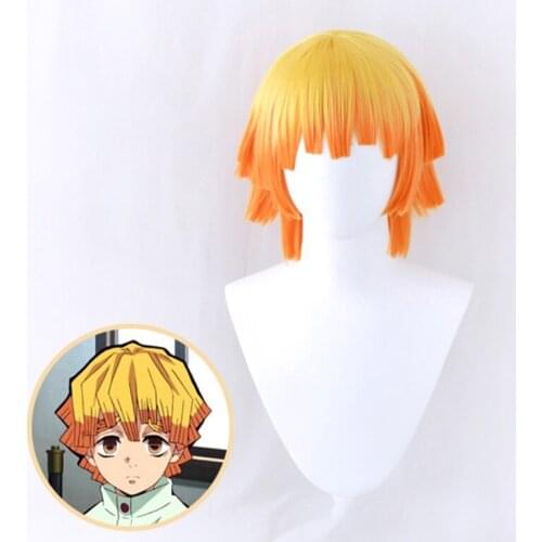 Agatsuma Zenitsu Cosplay Wig Kimetsu no Yaiba Demon Slayer Yellow Synthetic Heat Resistant Hair