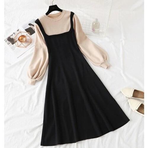 New Autumn Winter Sweater Dress Women Long Sleeve O-neck Knitted Dress Vintage female Sweater Bottoming Slim A Line dresses