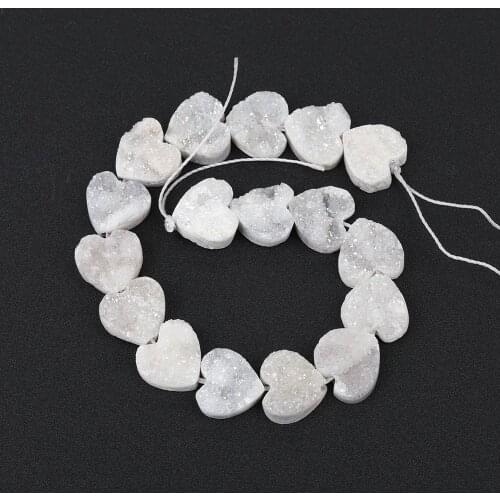 17PCS/Strand.12mm White AB Titanium Druzy Geode Heart-Shape Beads Pendant,Nugget Drusy Loose Beads Jewelry Strands XFX-161AMFJ