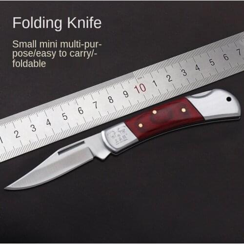 Stainless Steel Portable Outdoor Knife Creative Folding Knife Fruit Peeling Field Defense Solid Wood Handle Knife