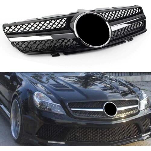 Car Front Grille 1 Pin Chrome Mesh Radiator Grill For Mercedes-Benz R230 SL-Class SL500 SL550 SL600 2007 2008 2009 ABS w/ Logo