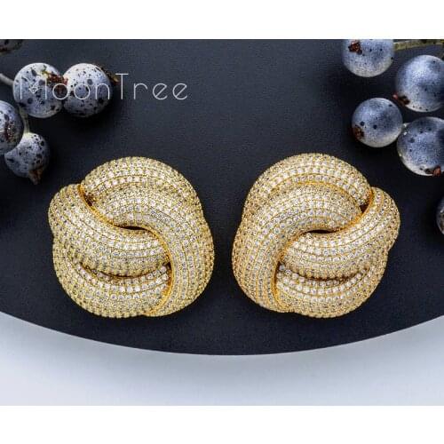 MoonTree Luxury Twist Braided Lines Full Mirco Pave Cubic Zircon Woman Ladies Dubai Wedding Copper Jewelry Earring