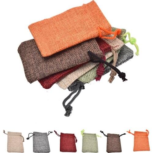 10PCS 7x9cm 10 X 14cm Christmas Linen Jute Drawstring Gift Bags Wedding Birthday Party Favors Candy Packaging Bags Supplies