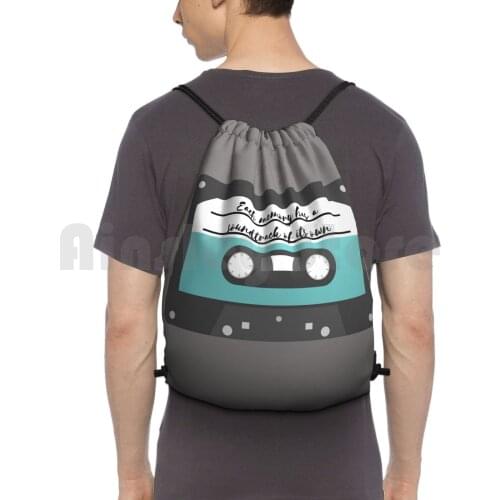 Rewind Backpack Drawstring Bag Riding Climbing Gym Bag Cassette Music Headphones Pop Hip Hop Rnb Tape Quotes Memories Rewind