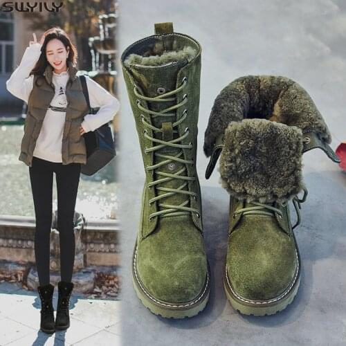 SWYIVY Wedge Shoes Genuine Leather Snow Boots Woman Winter Boots 2019 Winter Womens Shoes Pig Split Ladies Platform Booties