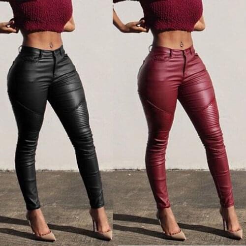 Sexy Ladies Leather Skinny High Waist Leggings Stretchy Pencil Pants Trousers Women PU Leather Skinny Pencil Pant