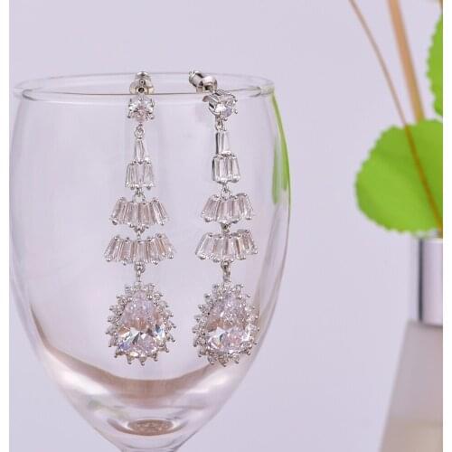 New Arrival Luxury Cubic Zirconia Drop Dangle Earrings Jewelry Sparkling Big Zircon Crystal Earrings For Girls Wedding CZE-9055