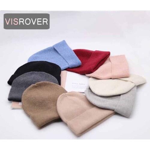 VISROVER 9 Colorway Solid Real wool Woman Winter Hat Soft Unisex Autumn Bonnet Soft handfeel Woman Warm Skullies Gift Wholesales
