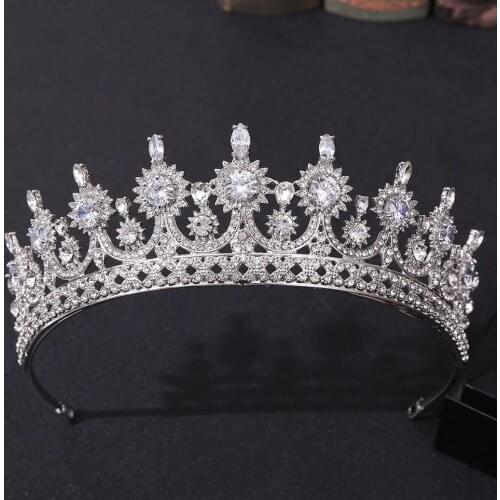 SLBRIDAL Alloy Rhinestone Crystal Cubic Zircon Bridal Tiara Princess Crown Wedding Hair Accessories Women Dress Prom Jewelry
