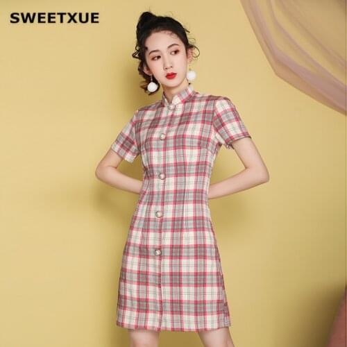 SWEETXUE Retro National Style Girl Daily Cheongsam 2020 Young Slim Self-cultivation Small Sexy Modern Qipao Dresses