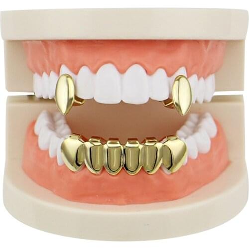 Hip Hop Gold Teeth Grillz Vampire Fangs Silver Color Dental Grills Halloween Cosplay Tooth Caps Fashion Jewelry