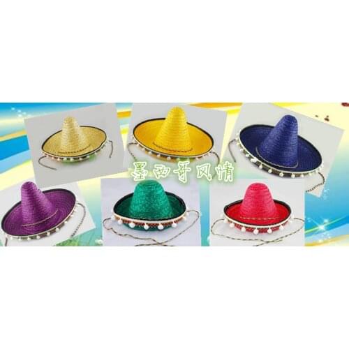 56-58cm Hawaii Customs Mexico Hat Make Up Party Cap New Arrival Mexico Hat Straw Woven Mexico Show Sun Cap B-5135