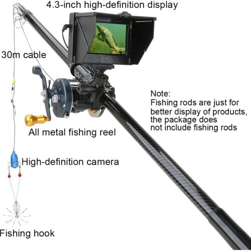 30M 1200TVL Fish Finder Underwater Fishing Camera 4.3 inch Monitor 10PCS LED Night Vision 195 Degrees Metal Sea wheel Camera