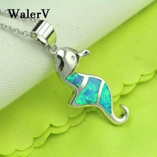 WalerV 2018 Fashion Popular Seahorse Shape Imitation Blue Opal Stone Pendant for Women Girl Set Jewelry Necklace Pendant Gift