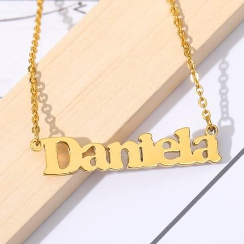 Customized Fashion Stainless Steel Name Necklace Custom Personalized Letter Gold Chain Choker Necklace Pendant Nameplate Gift
